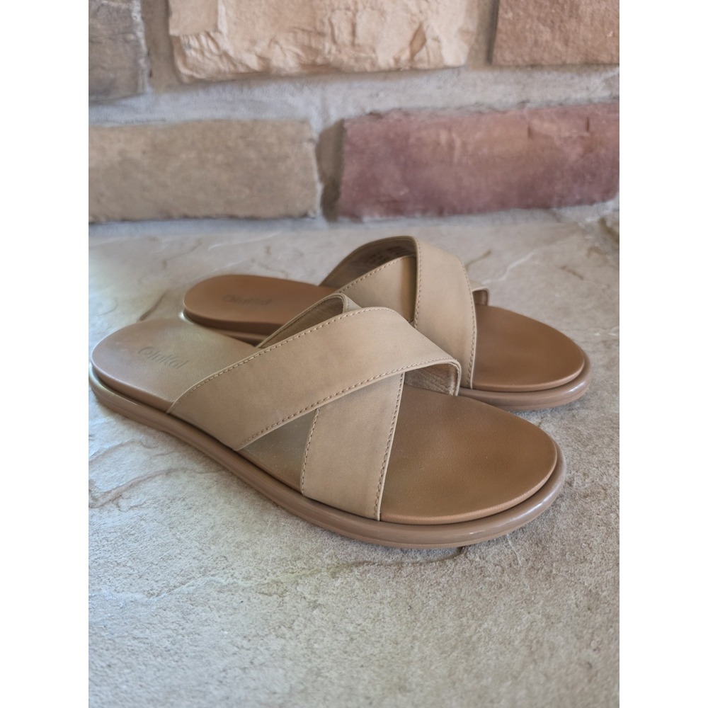 Olukai‎ La'i Slide Sandals Criss Cross Taupe Slides Slip Ons Women's US Size 9